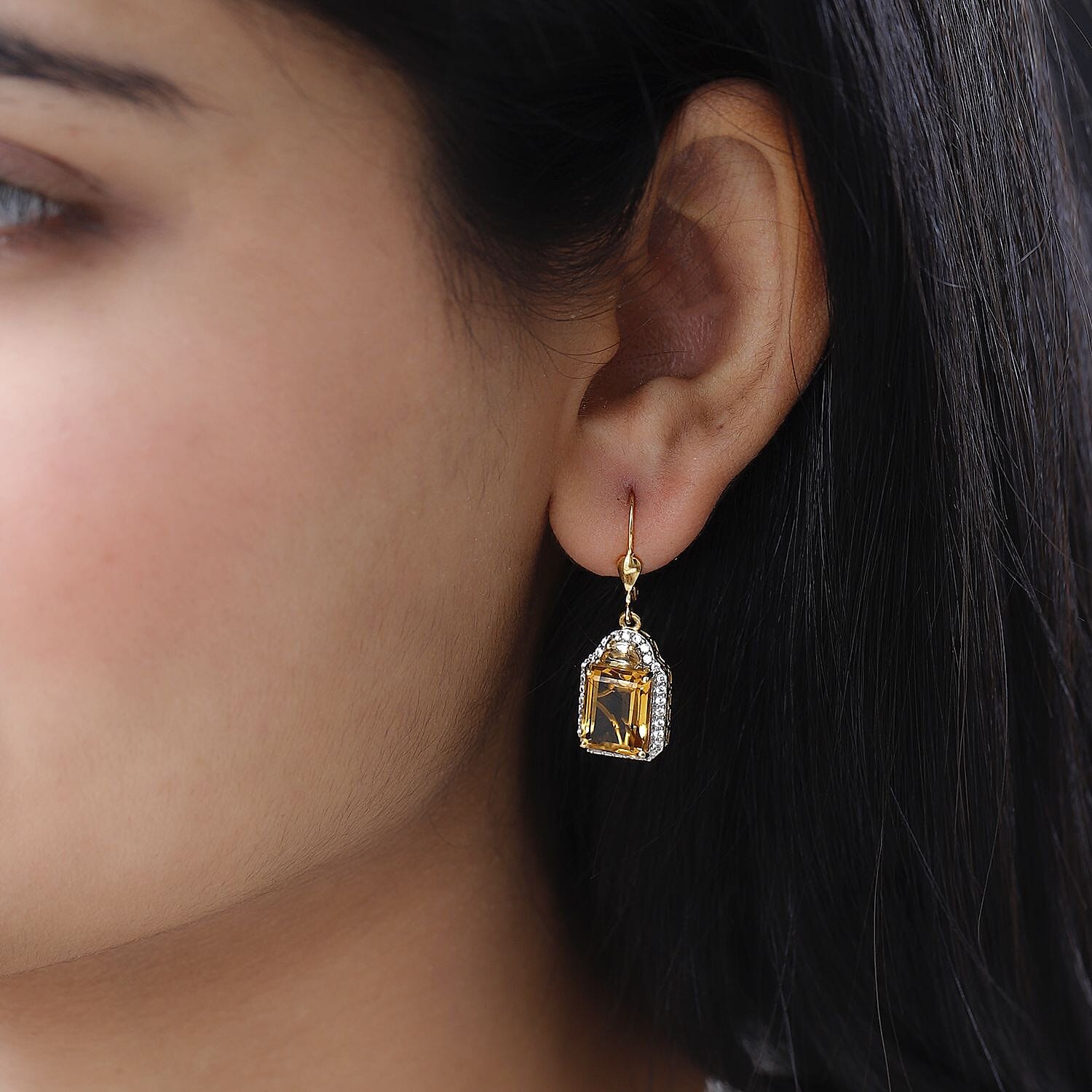 Brazilian Citrine and White Zircon Lever Back Earrings in Platinum Over Sterling Silver 11.15 ctw