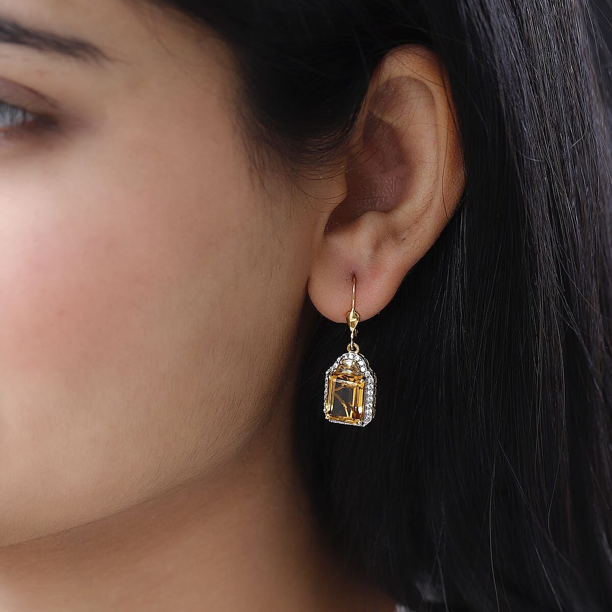Brazilian Citrine and White Zircon Lever Back Earrings in Platinum Over Sterling Silver 11.15 ctw image number 2