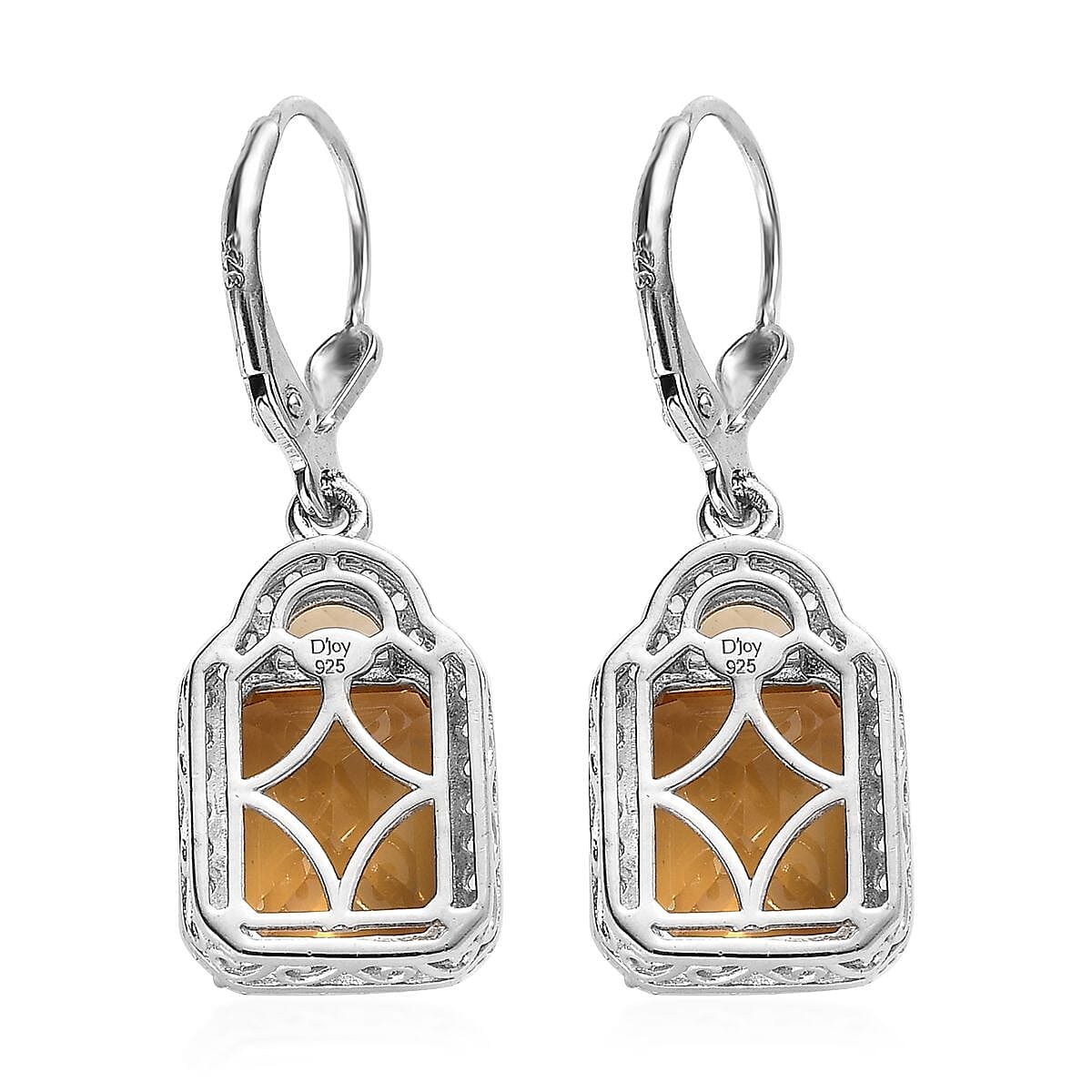 Brazilian Citrine and White Zircon Lever Back Earrings in Platinum Over Sterling Silver 11.15 ctw image number 3