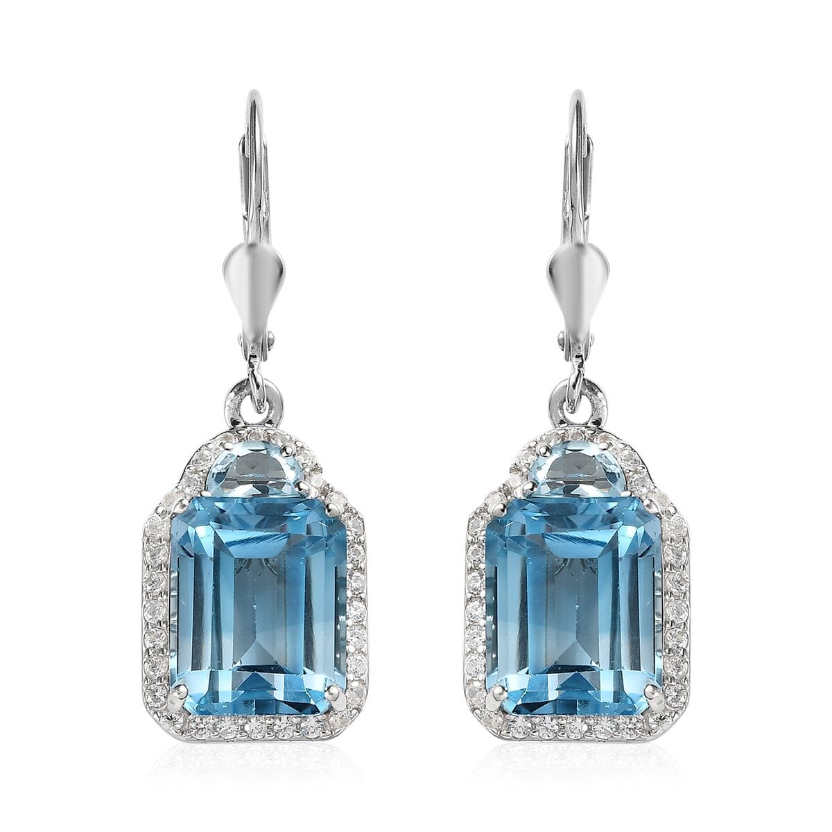 Sky Blue Topaz and White Zircon Lever Back Earrings in Platinum Over Sterling Silver 13.50 ctw image number 0
