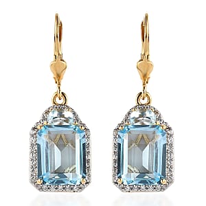 Sky Blue Topaz and White Zircon Lever Back Earrings in Vermeil Yellow Gold Over Sterling Silver 13.50 ctw