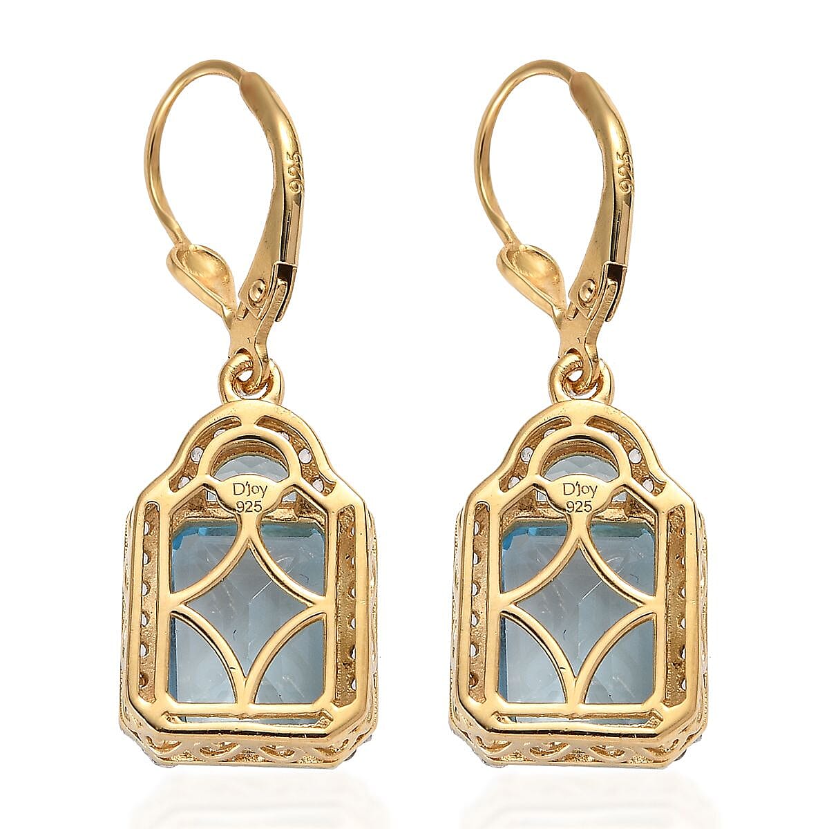 Sky Blue Topaz and White Zircon Lever Back Earrings in Vermeil Yellow Gold Over Sterling Silver 13.50 ctw image number 3