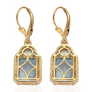 Sky Blue Topaz and White Zircon Lever Back Earrings in Vermeil Yellow Gold Over Sterling Silver 13.50 ctw