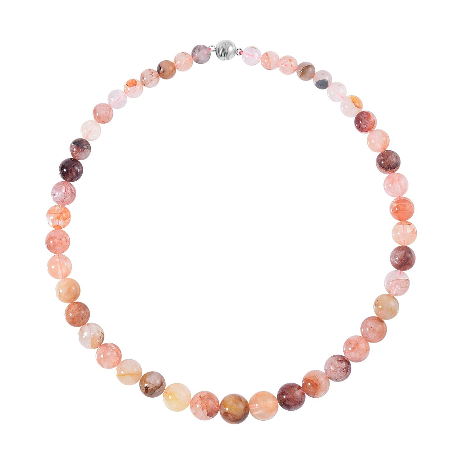 Multi Color Fire Quartz Beaded Necklace 20 Inches in Rhodium Over Sterling Silver 464.20 ctw