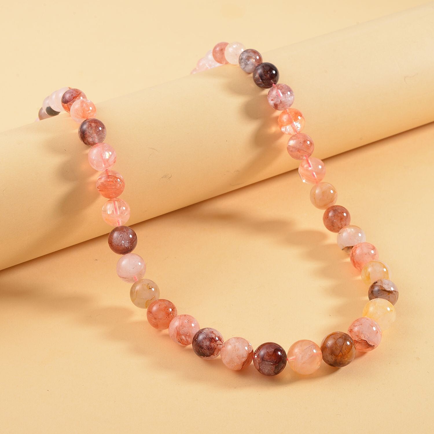 Multi Color Fire Quartz Beaded Necklace 20 Inches in Rhodium Over Sterling Silver 464.20 ctw