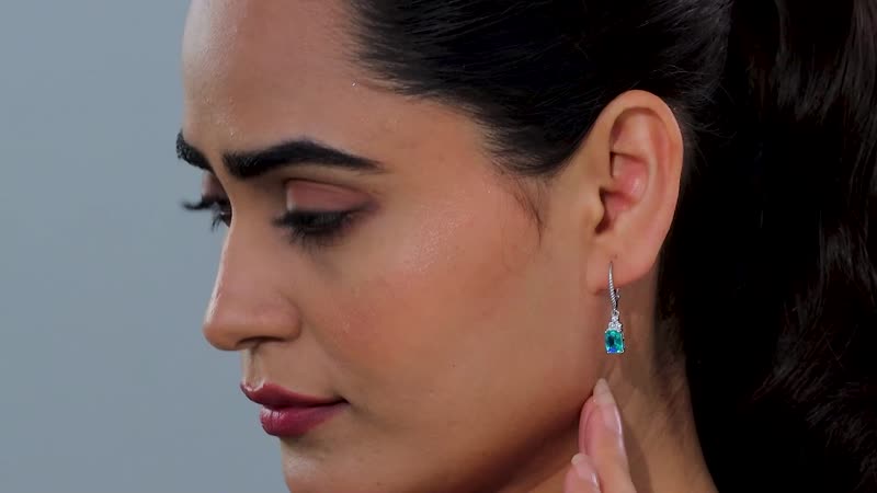 Peacock Quartz (Triplet) and White Zircon Lever Back Earrings in Platinum Over Sterling Silver
