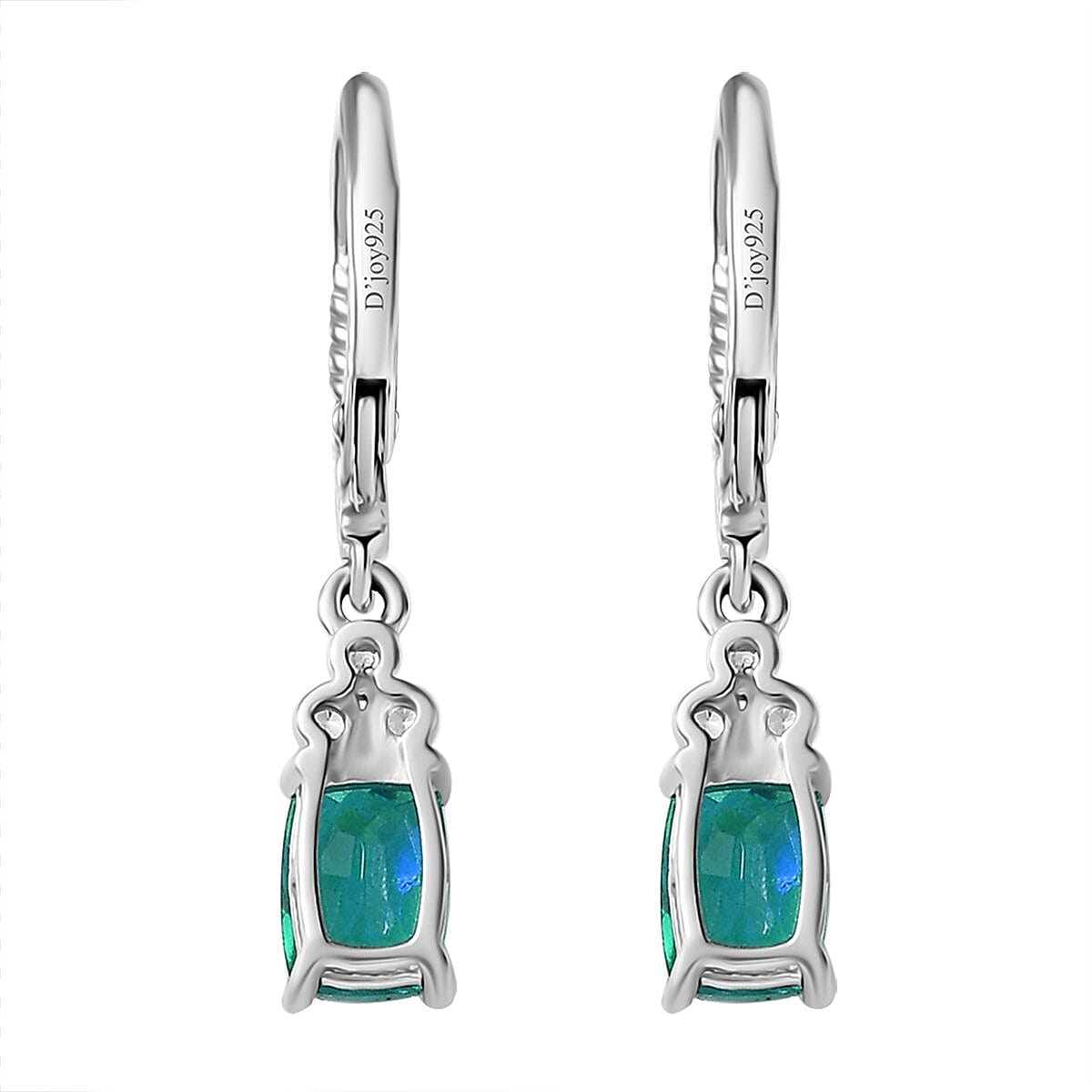 Peacock Quartz (Triplet) and White Zircon Lever Back Earrings in Platinum Over Sterling Silver