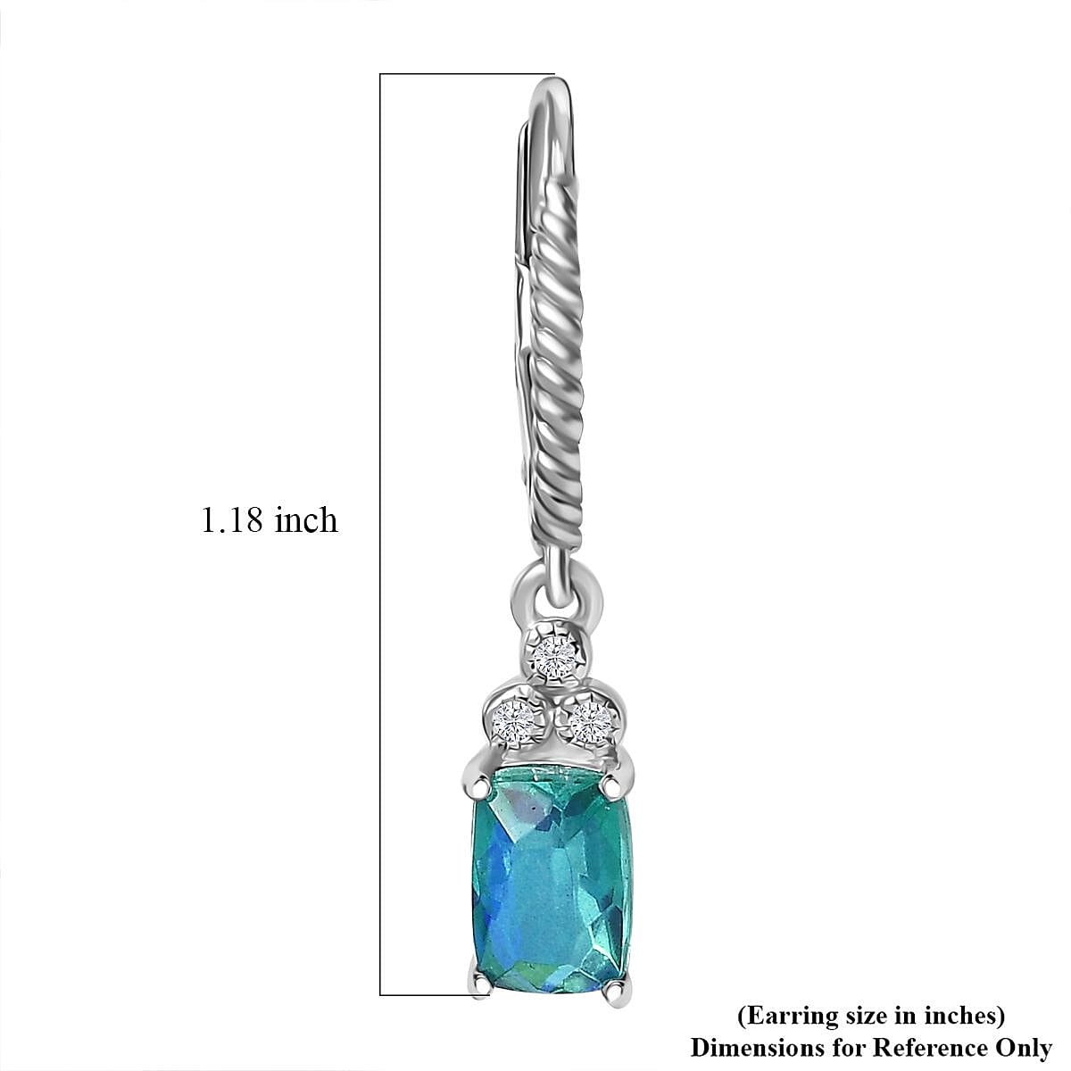 Peacock Quartz (Triplet) and White Zircon Lever Back Earrings in Platinum Over Sterling Silver