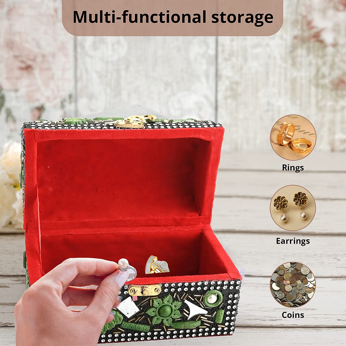 Handmade Green Color Antiqui Dome Shaped Wooden Jewelry Box image number 1