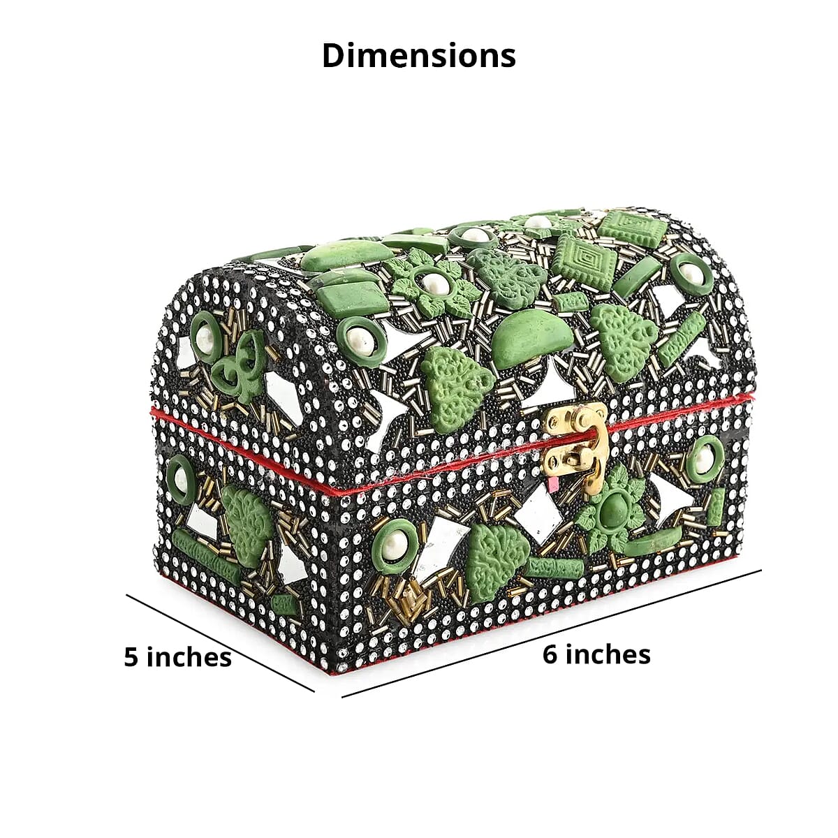 Handmade Green Color Antiqui Dome Shaped Wooden Jewelry Box image number 4