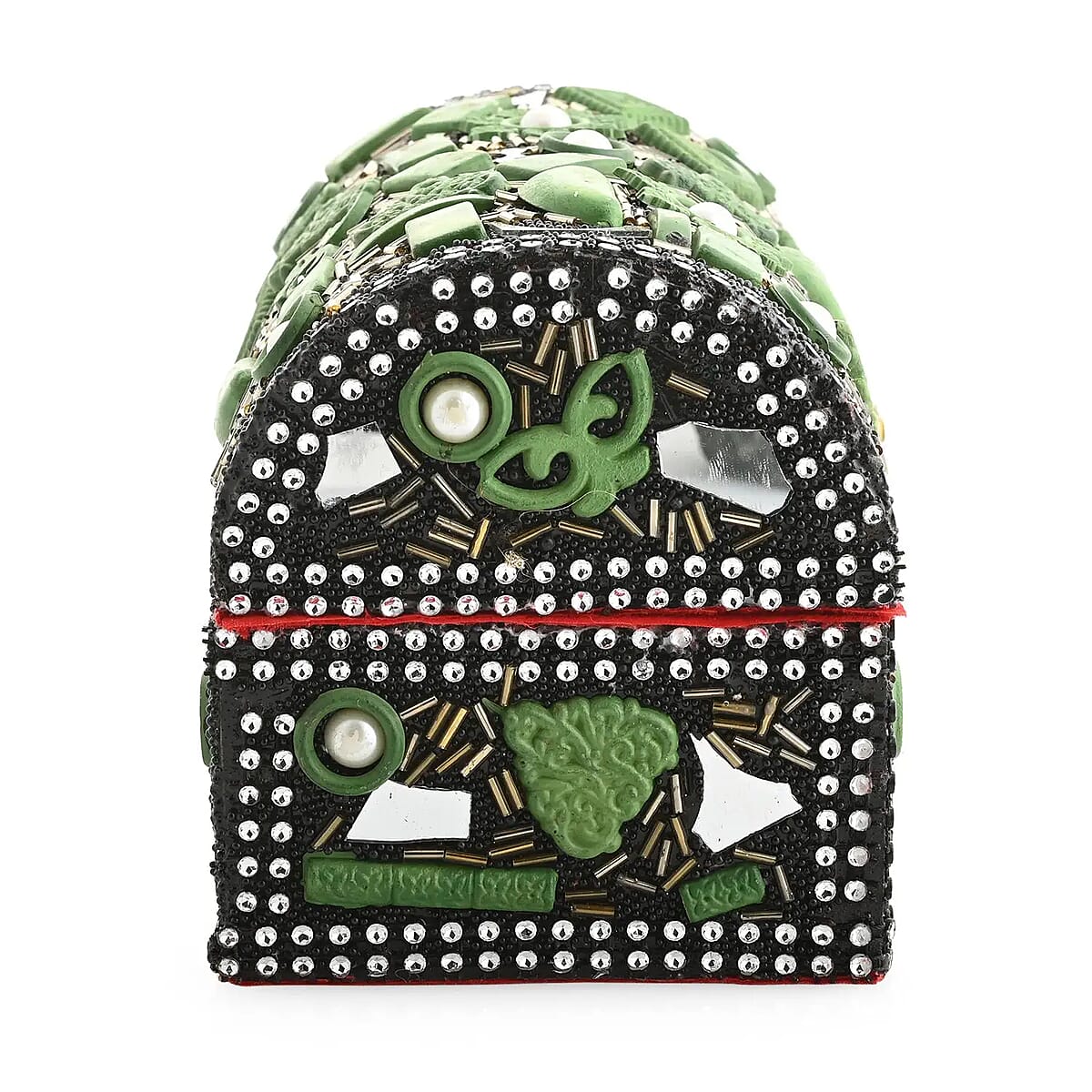 Handmade Green Color Antiqui Dome Shaped Wooden Jewelry Box image number 5