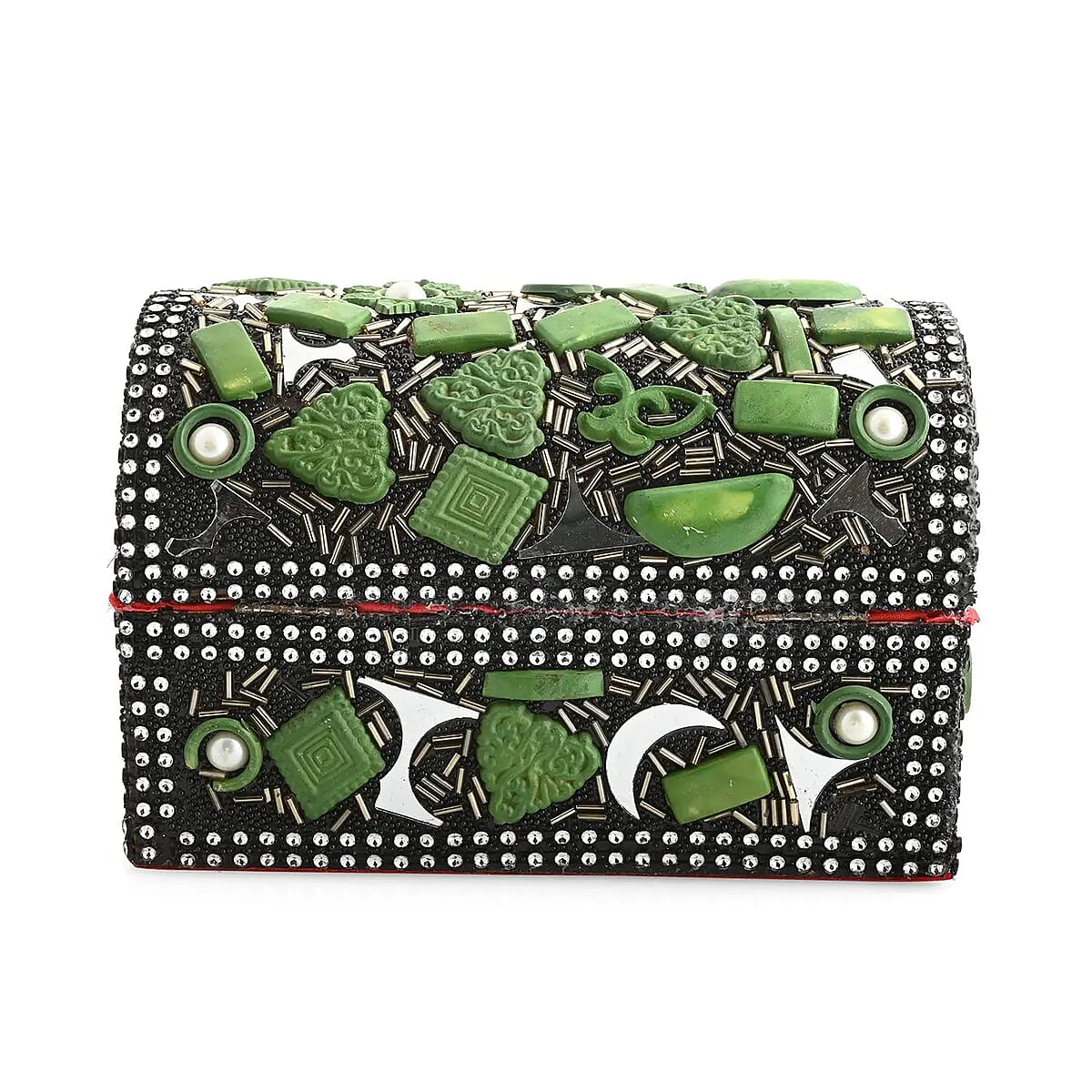 Handmade Green Color Antiqui Dome Shaped Wooden Jewelry Box image number 6