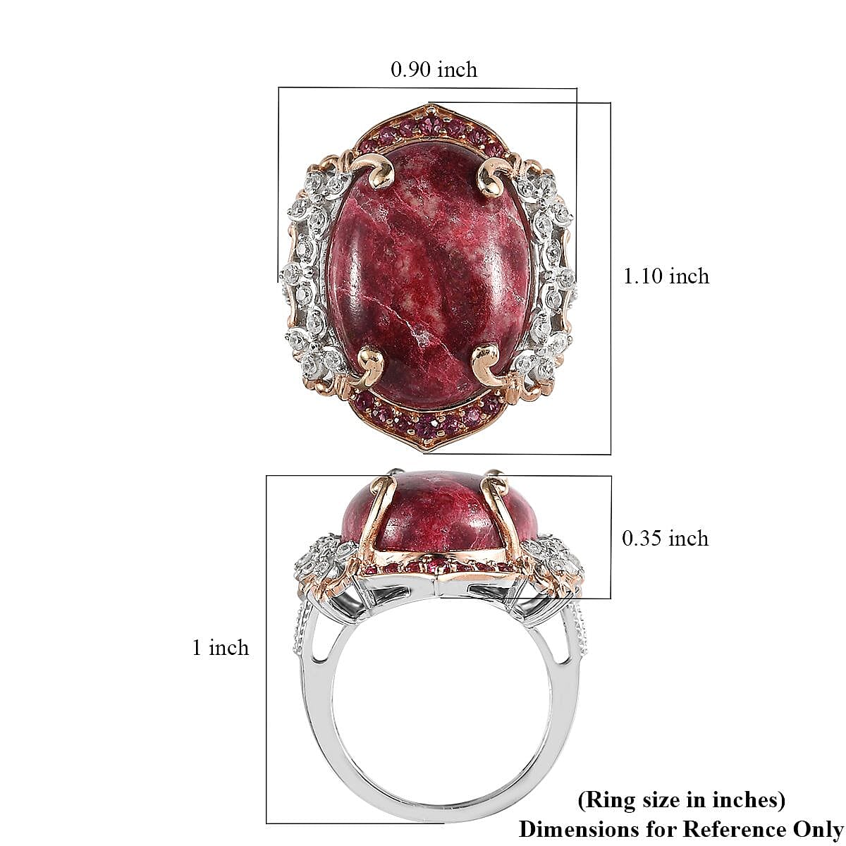 Norwegian Thulite and Multi Gemstone Ring in Vermeil RG and Platinum Over Sterling Silver (Size 10.0) 19.65 ctw