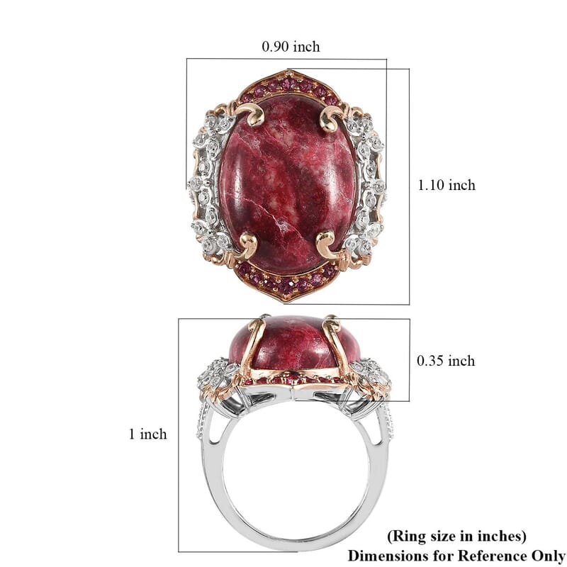 Norwegian Thulite and Multi Gemstone Ring in Vermeil RG and Platinum Over Sterling Silver (Size 10.0) 19.65 ctw