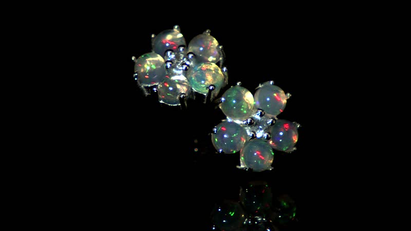 Ethiopian Welo Opal and White Zircon Floral Stud Earrings in Sterling Silver 0.90 ctw