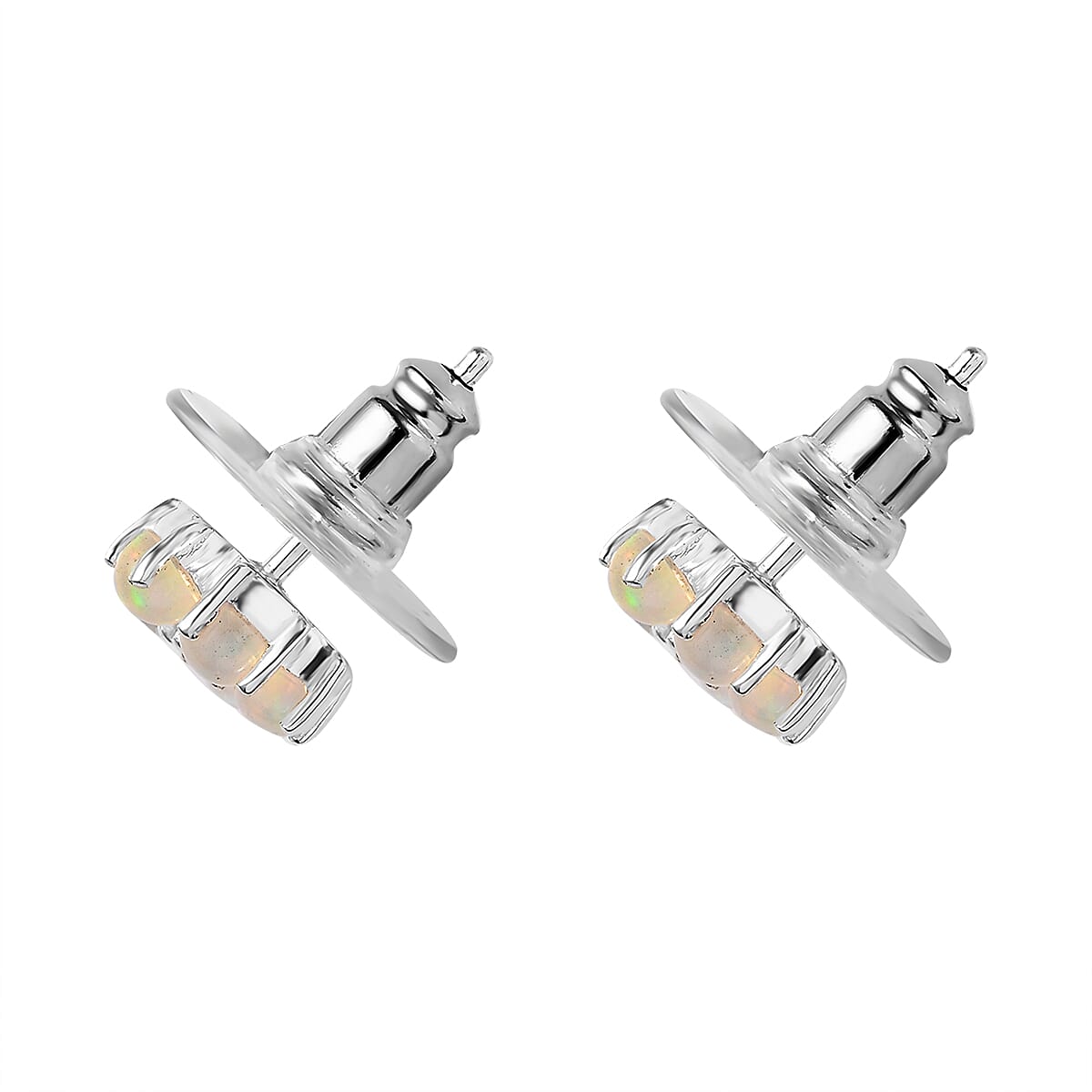 Ethiopian Welo Opal and White Zircon Floral Stud Earrings in Sterling Silver 0.90 ctw image number 3