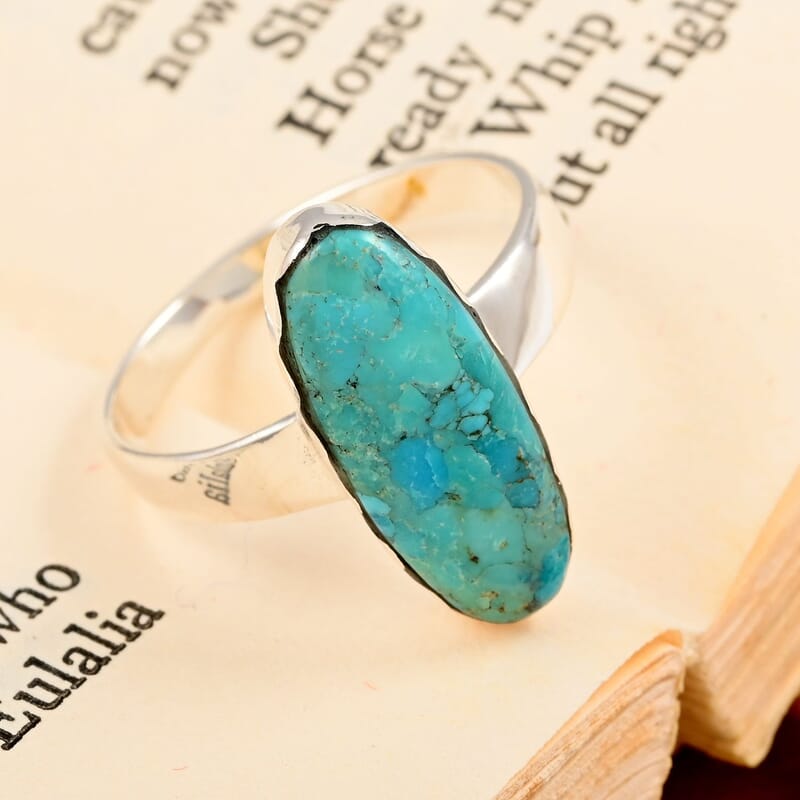 Santa Fe Style Kingman Turquoise Solitaire Ring in Sterling Silver (Size 10.0) 3.00 ctw