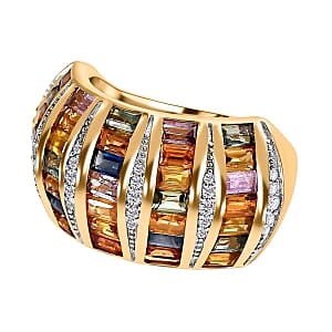 Rainbow Sapphire and White Zircon 5.50 ctw Ring in Vermeil Yellow Gold Over Sterling Silver (Size 6.5) (7.49 g)