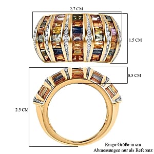Rainbow Sapphire and White Zircon 5.50 ctw Ring in Vermeil Yellow Gold Over Sterling Silver (Size 6.5) (7.49 g)