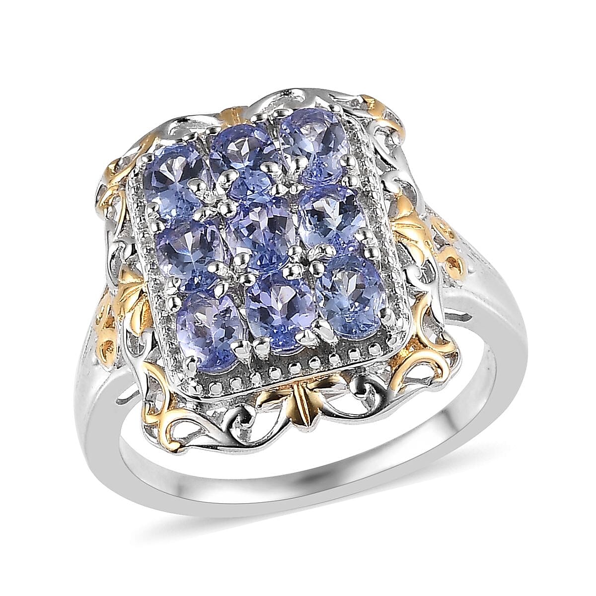 Tanzanite Ring in Vermeil YG and Platinum Over Sterling Silver (Size 10.0) 1.40 ctw