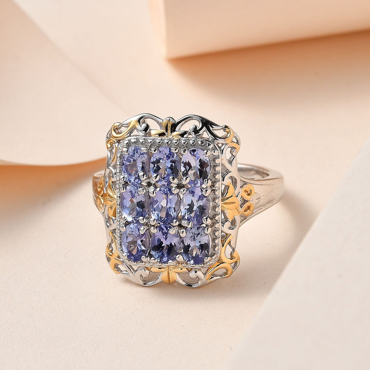 Tanzanite Ring in Vermeil YG and Platinum Over Sterling Silver (Size 10.0) 1.40 ctw