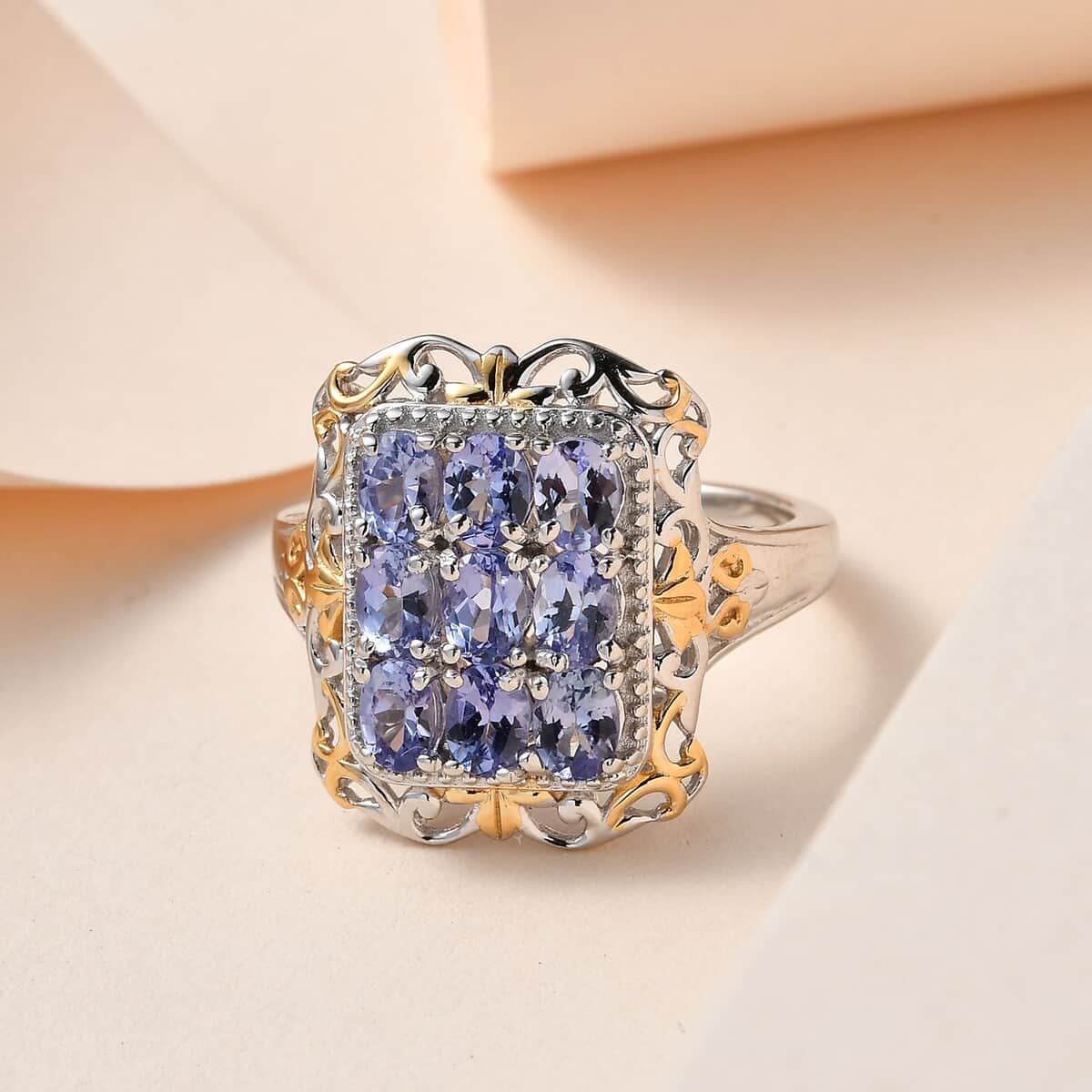 Tanzanite Ring in Vermeil YG and Platinum Over Sterling Silver 1.40 ctw image number 1