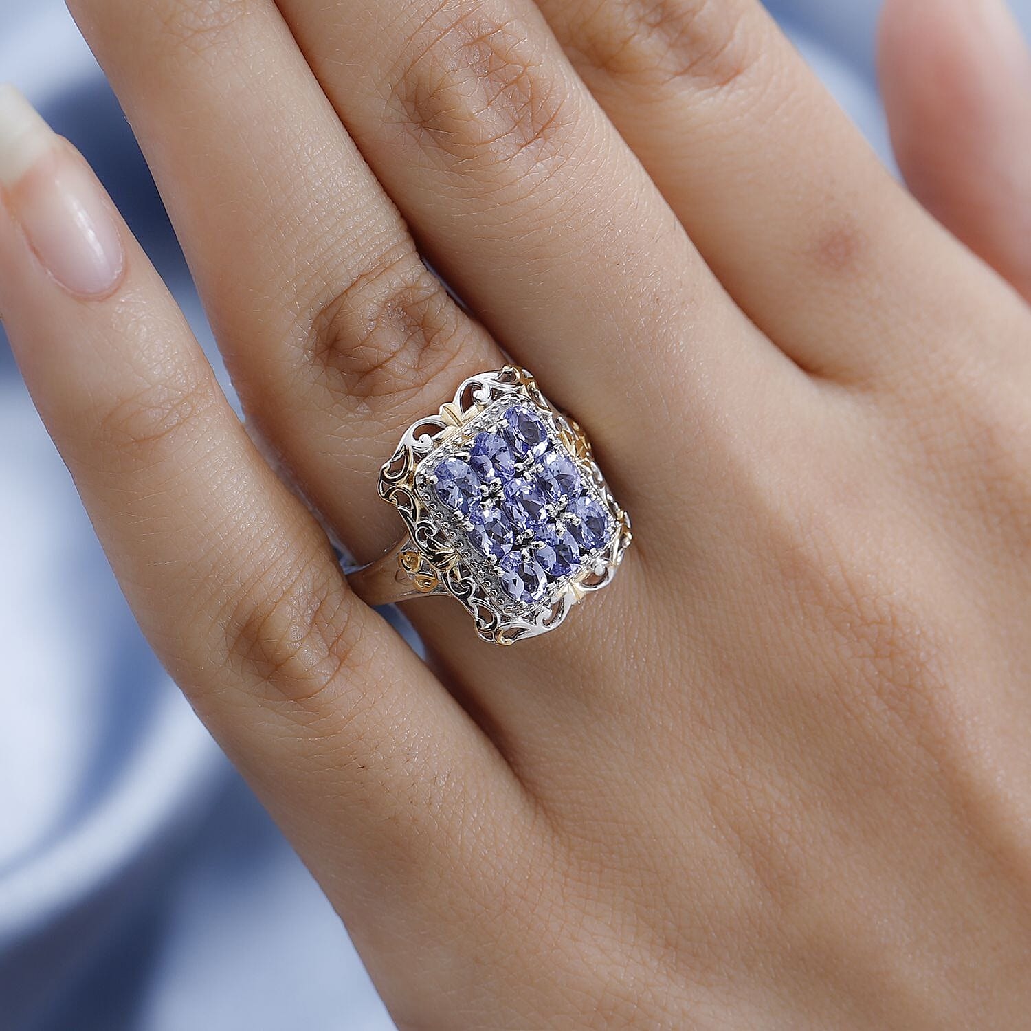 Tanzanite Ring in Vermeil YG and Platinum Over Sterling Silver (Size 10.0) 1.40 ctw