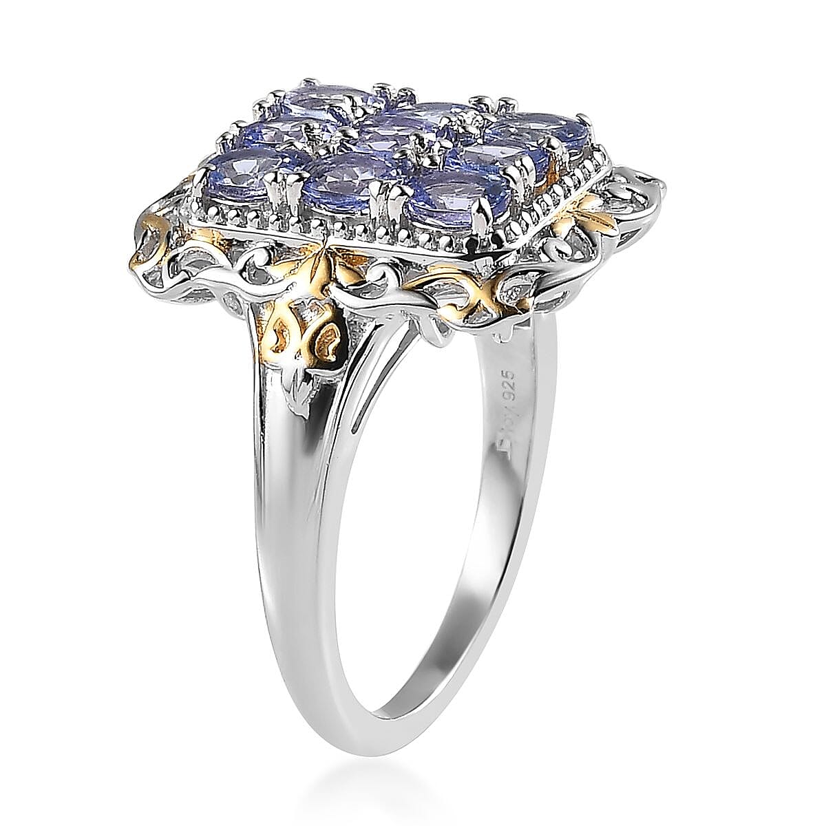 Tanzanite Ring in Vermeil YG and Platinum Over Sterling Silver (Size 10.0) 1.40 ctw