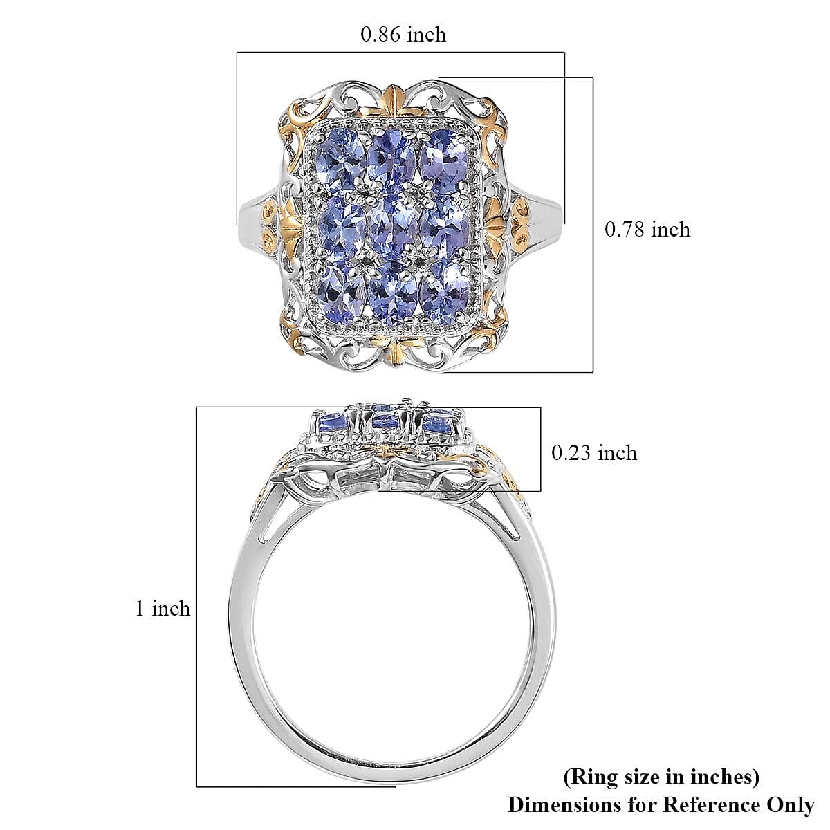 Tanzanite Ring in Vermeil YG and Platinum Over Sterling Silver (Size 10.0) 1.40 ctw