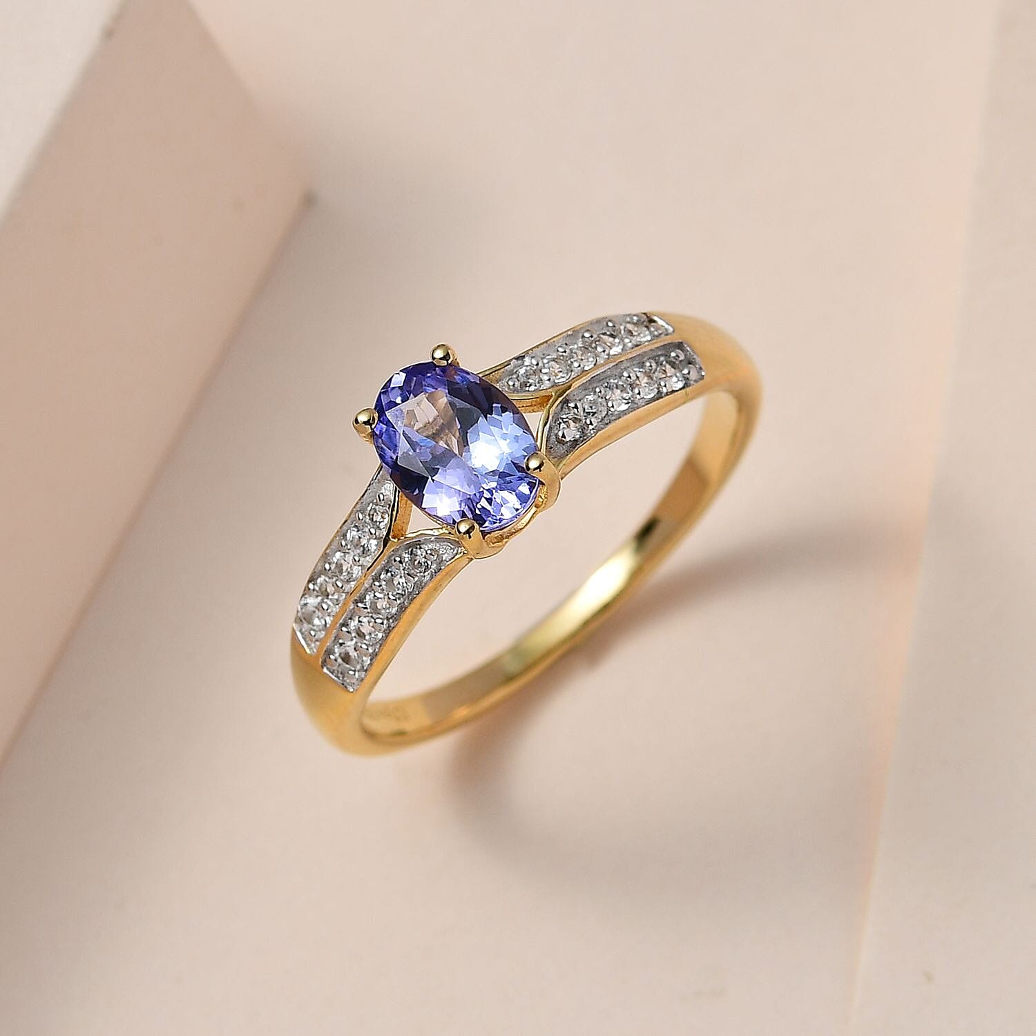 Tanzanite and White Zircon Ring in Vermeil Yellow Gold Over Sterling Silver (Size 5.0) 0.90 ctw