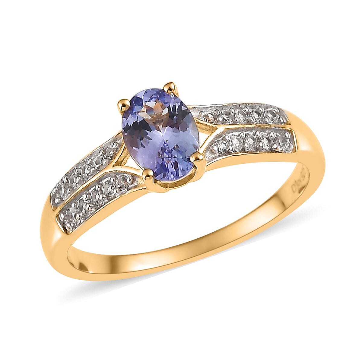 Tanzanite, White Zircon Ring in Vermeil YG Over Sterling Silver (Size 10.0) 0.90 ctw
