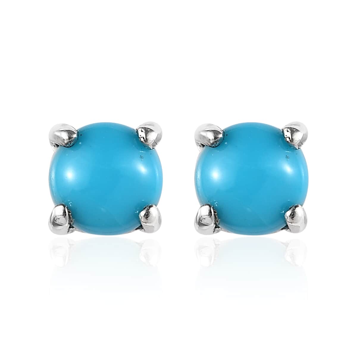 Sleeping Beauty Turquoise Solitaire Stud Earrings in Platinum Over Sterling Silver 0.50 ctw image number 0