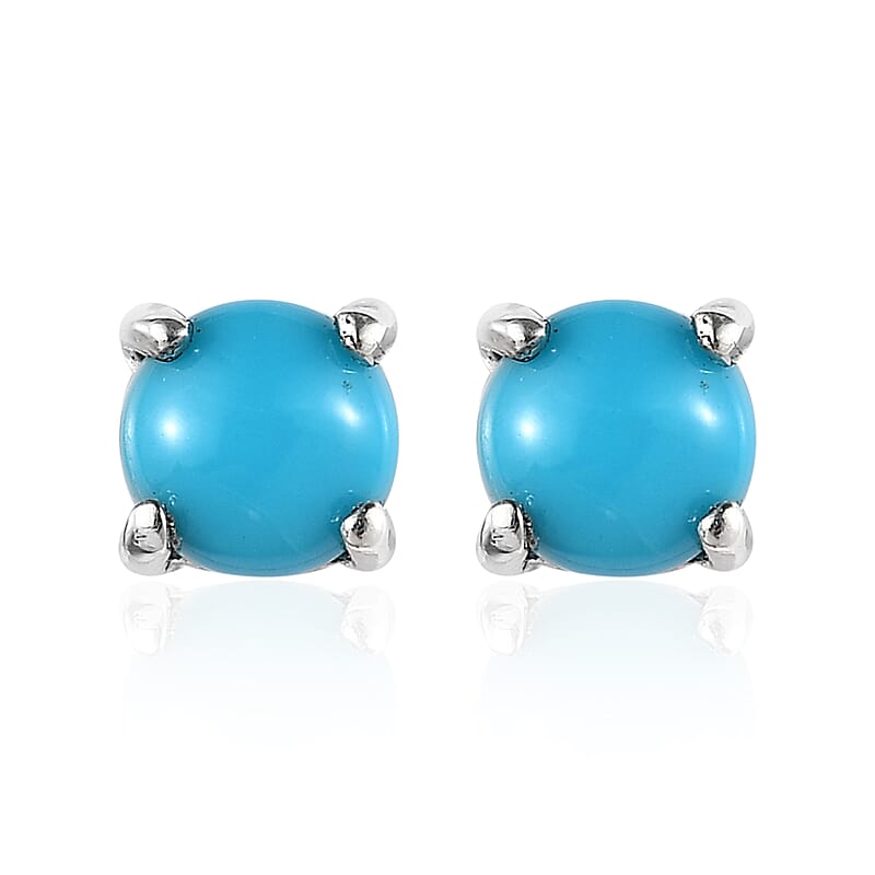 Sleeping Beauty Turquoise Solitaire Stud Earrings in Platinum Over Sterling Silver 0.50 ctw