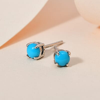 Sleeping Beauty Turquoise Solitaire Stud Earrings in Platinum Over Sterling Silver 0.50 ctw