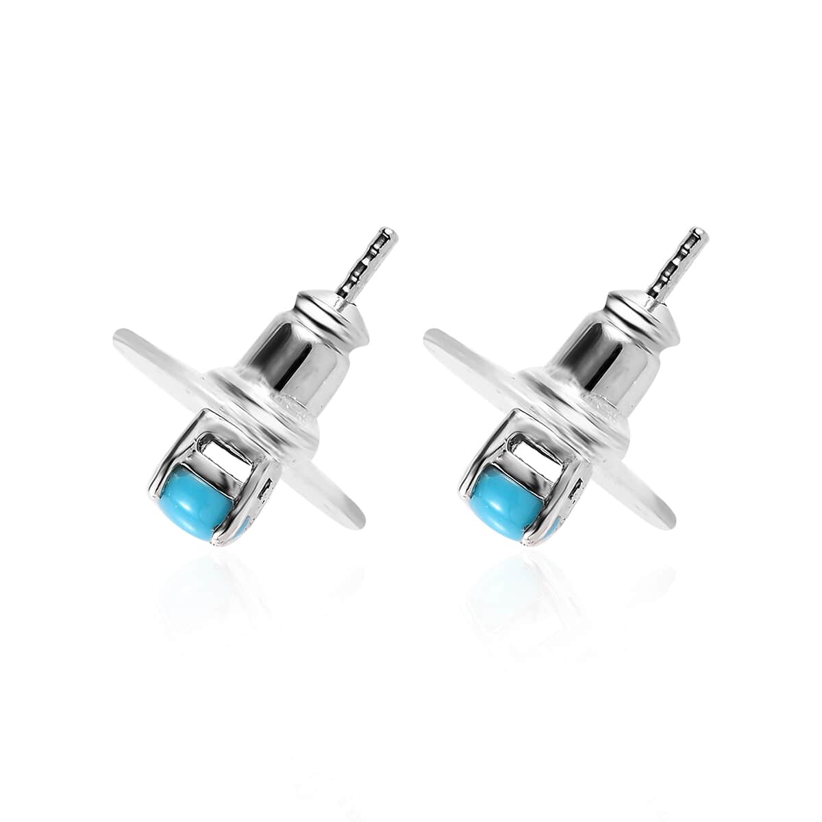 Sleeping Beauty Turquoise Solitaire Stud Earrings in Platinum Over Sterling Silver 0.50 ctw image number 3