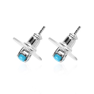 Sleeping Beauty Turquoise Solitaire Stud Earrings in Platinum Over Sterling Silver 0.50 ctw