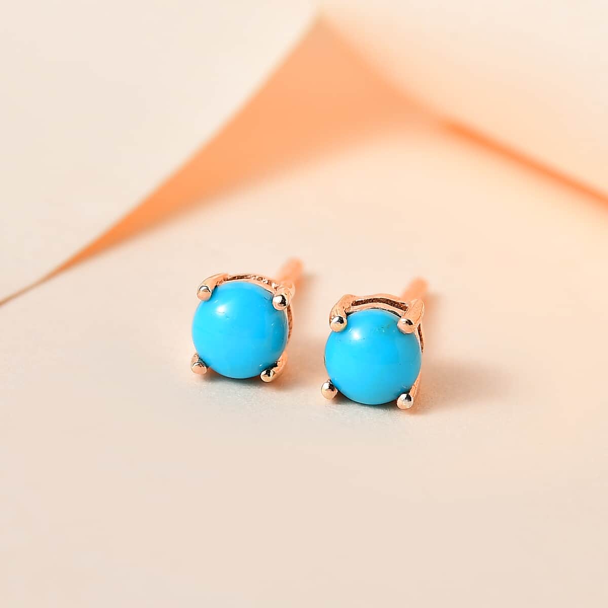 Sleeping Beauty Turquoise Solitaire Stud Earrings in 14K RG Over Sterling Silver 0.50 ctw image number 1