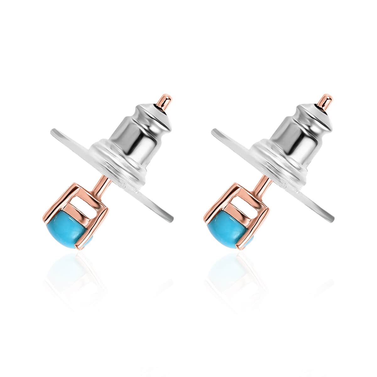 Sleeping Beauty Turquoise Solitaire Stud Earrings in 14K RG Over Sterling Silver 0.50 ctw image number 3