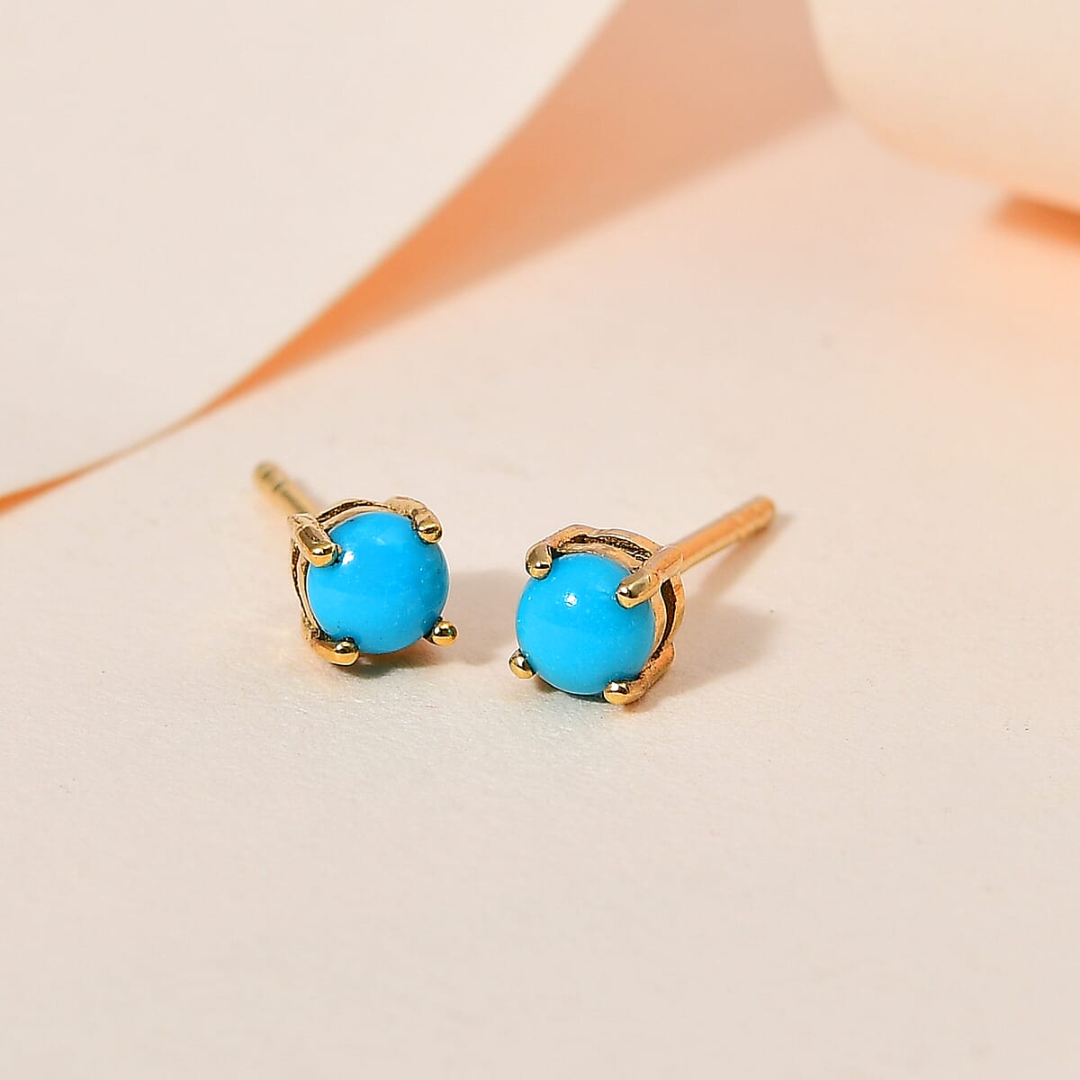 Sleeping Beauty Turquoise Solitaire Stud Earrings in 14K Yellow Gold Over Sterling Silver 0.50 ctw image number 1