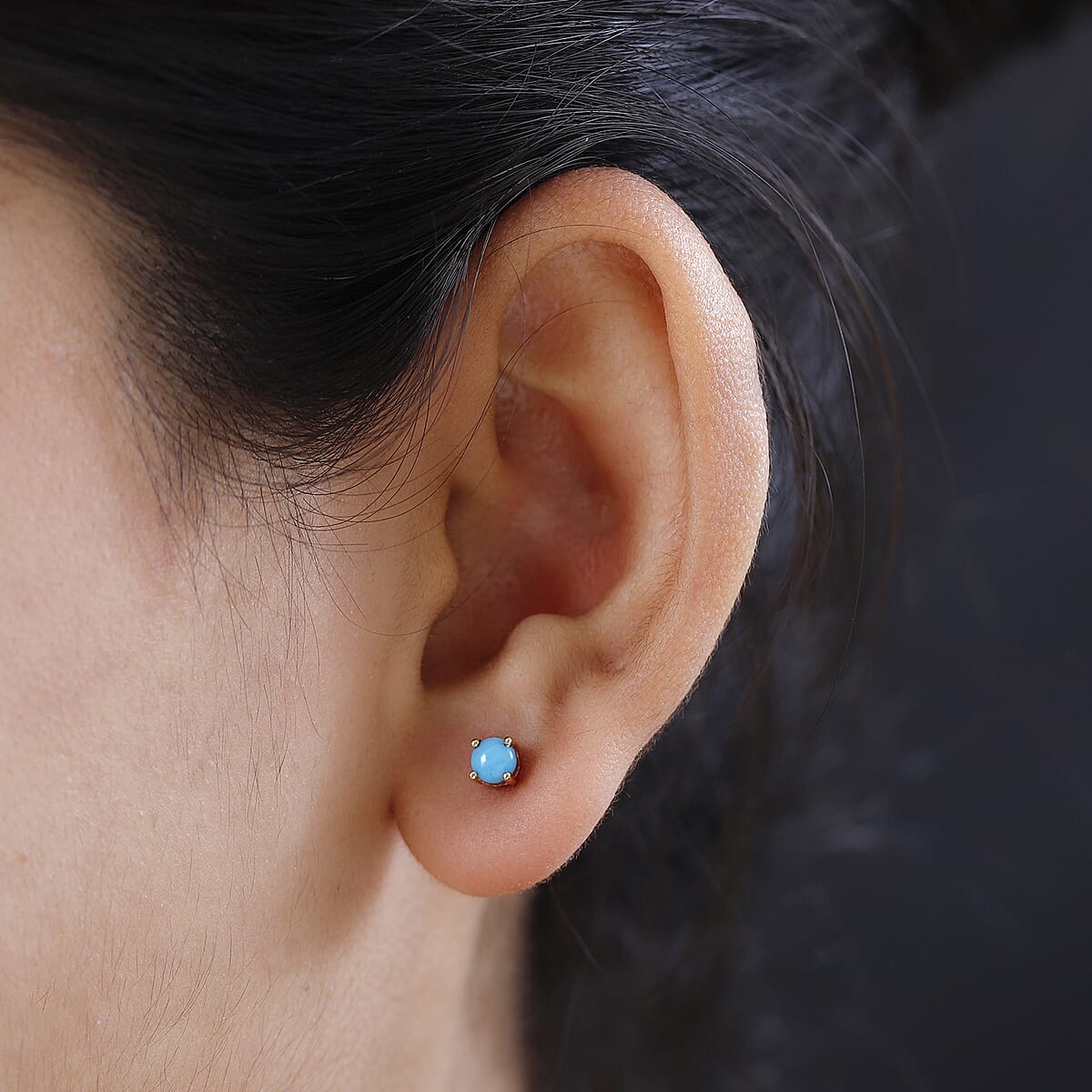 Sleeping Beauty Turquoise Solitaire Stud Earrings in 14K Yellow Gold Over Sterling Silver 0.50 ctw image number 2