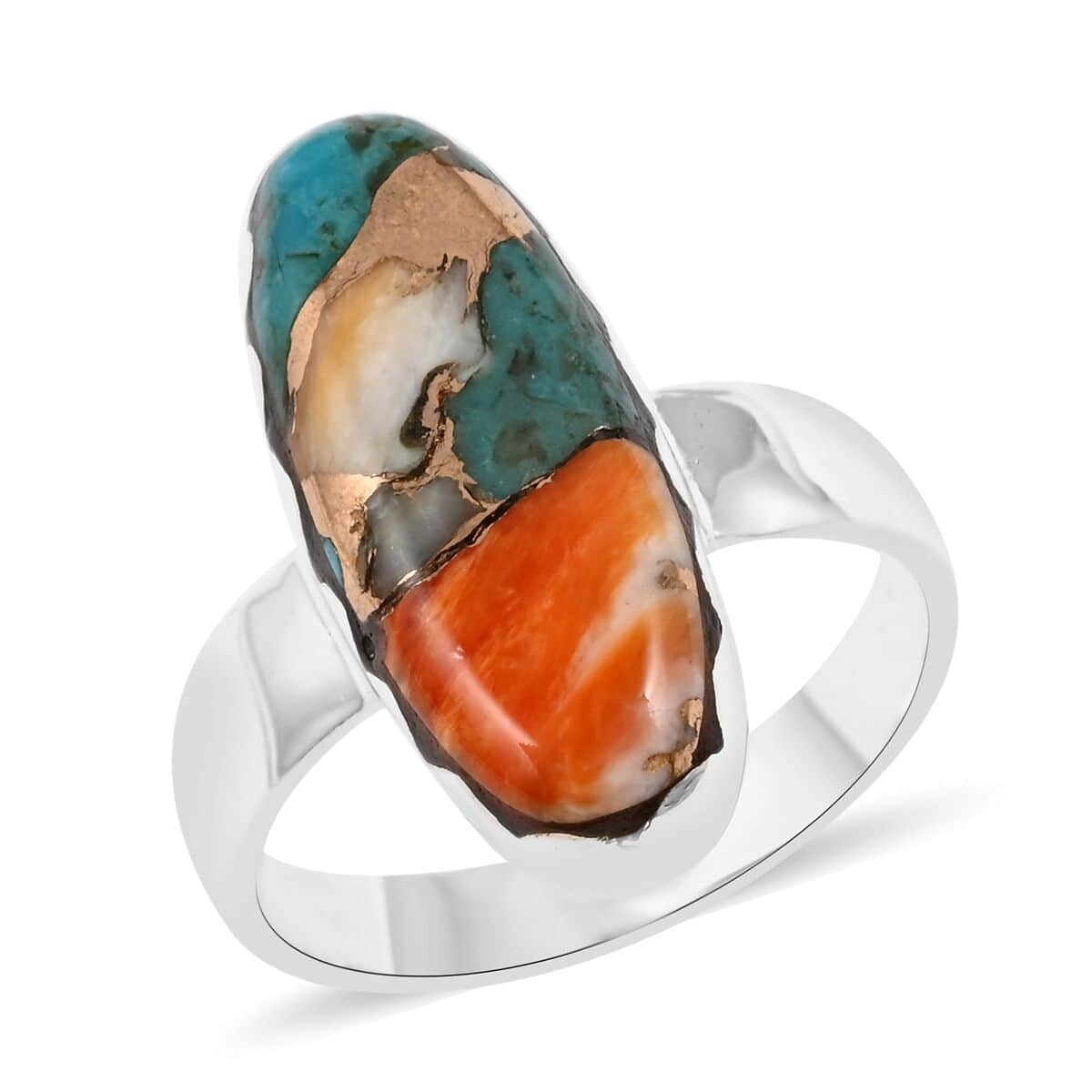 Santa Fe Style Spiny Turquoise Solitaire Ring in Sterling Silver (Size 9.0) 3.00 ctw image number 0