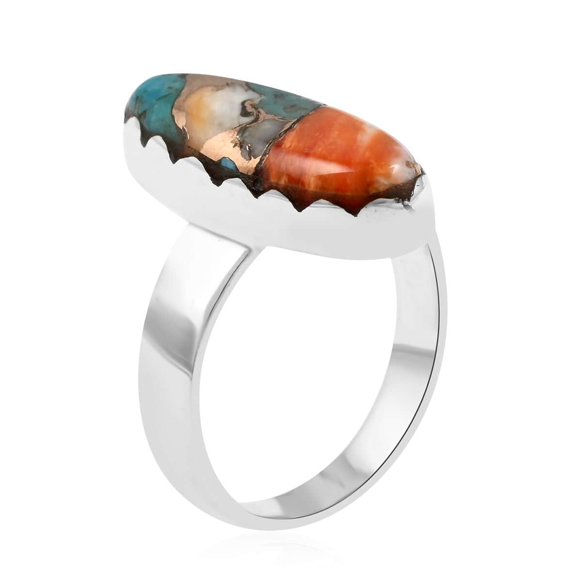 Santa Fe Style Spiny Turquoise Solitaire Ring in Sterling Silver (Size 9.0) 3.00 ctw image number 3