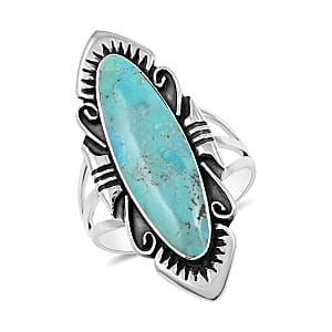 Santa Fe Style Kingman Turquoise Ring in Sterling Silver (Size 10.0) 4.35 ctw