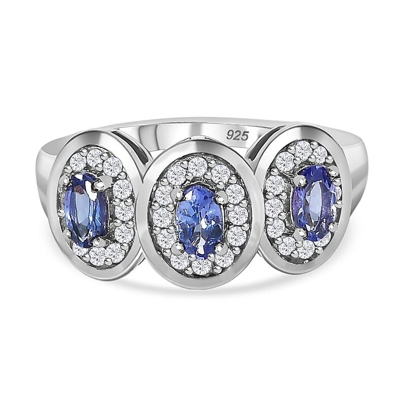 Tanzanite and White Zircon 1.25 ctw Ring in Platinum Over Sterling Silver (Size 6.5)