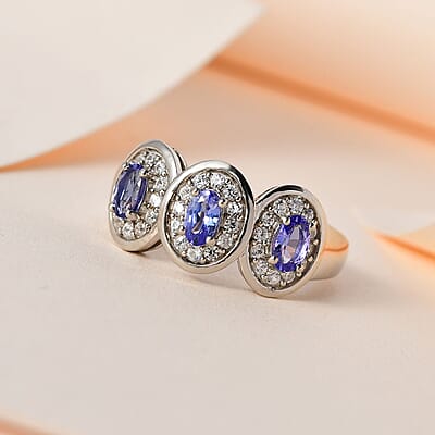 Tanzanite and White Zircon 1.25 ctw Ring in Platinum Over Sterling Silver (Size 6.5)