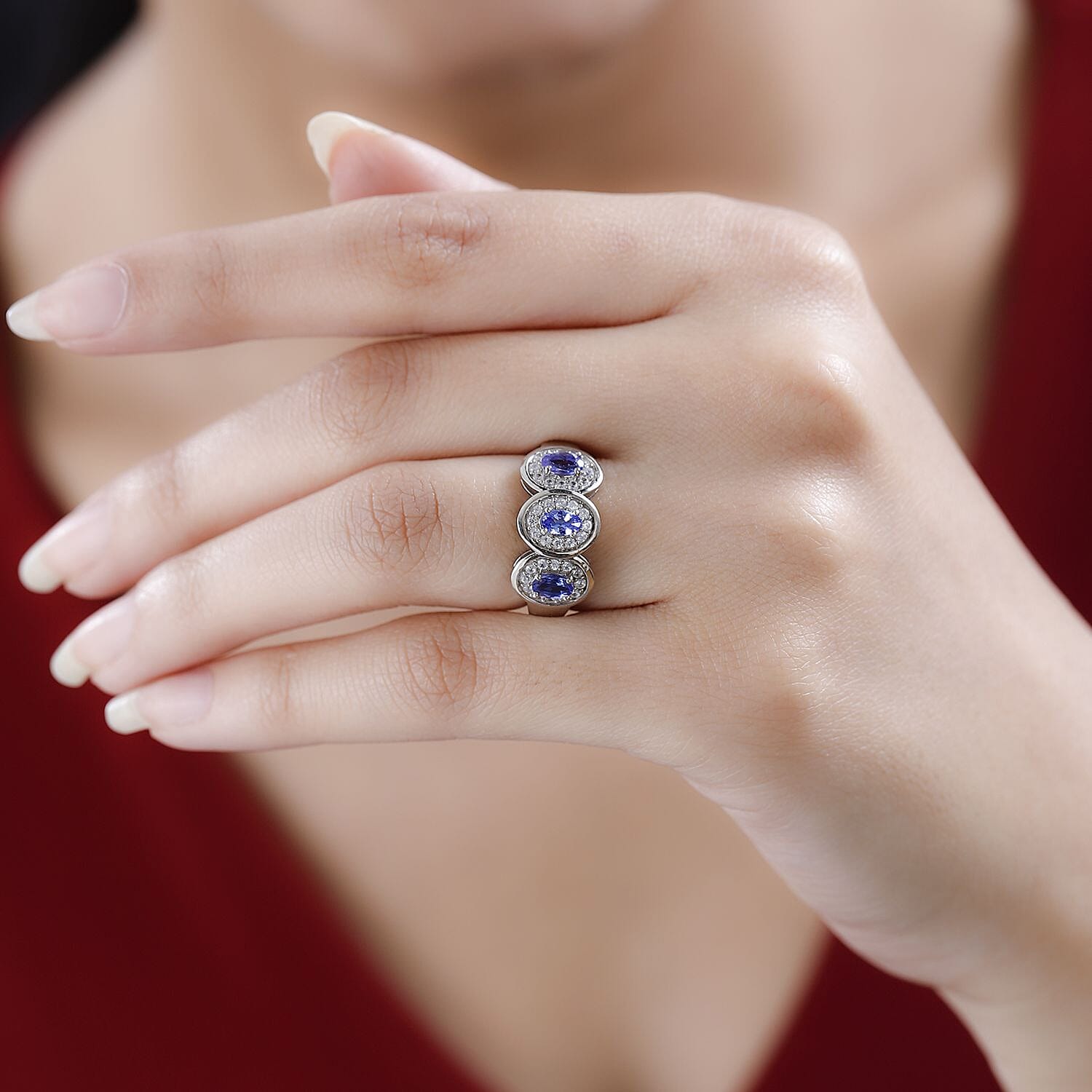 Tanzanite and White Zircon 1.25 ctw Ring in Platinum Over Sterling Silver (Size 6.5)