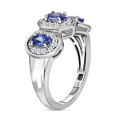 Tanzanite and White Zircon 1.25 ctw Ring in Platinum Over Sterling Silver (Size 6.5)