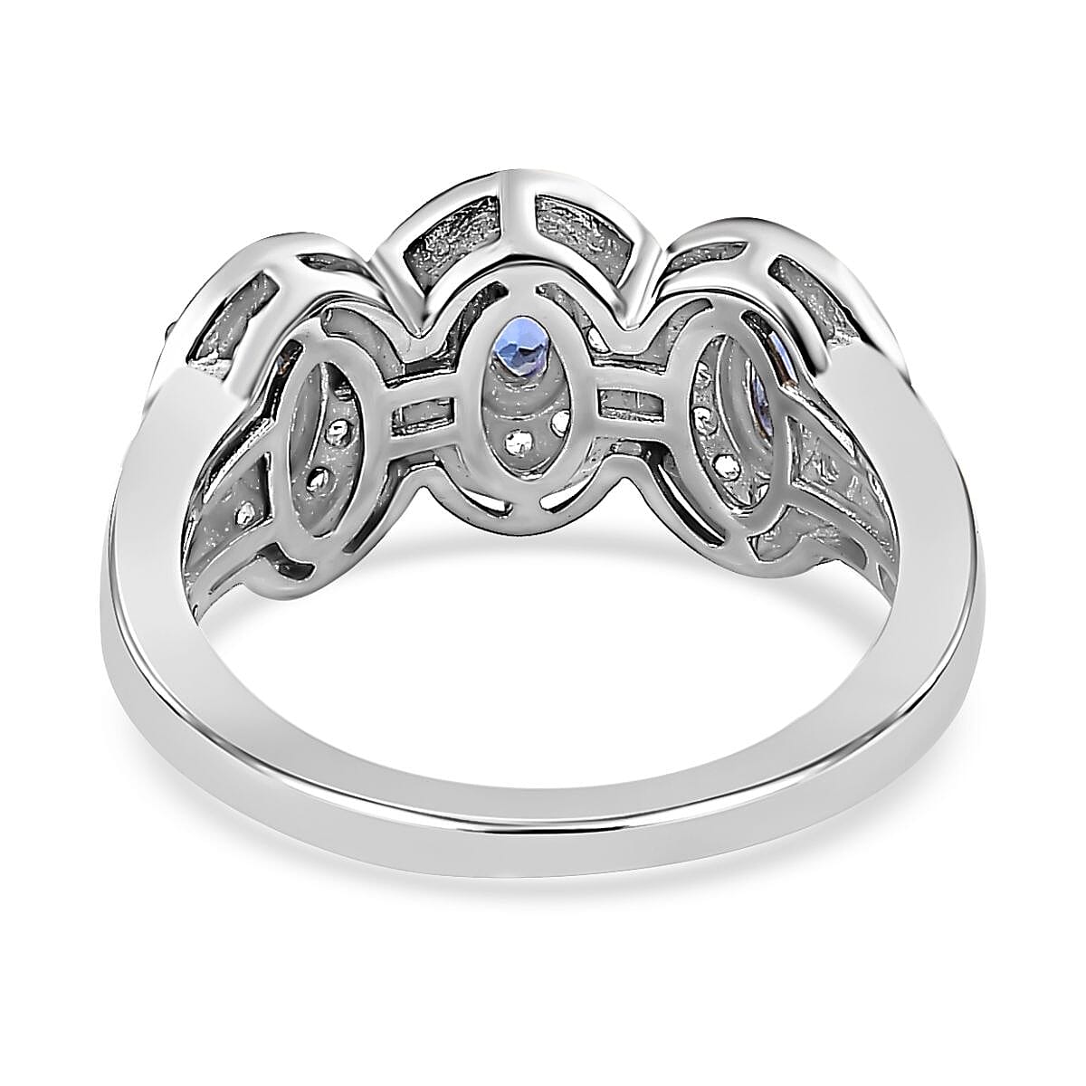 Tanzanite and White Zircon 1.25 ctw Ring in Platinum Over Sterling Silver (Size 6.5)