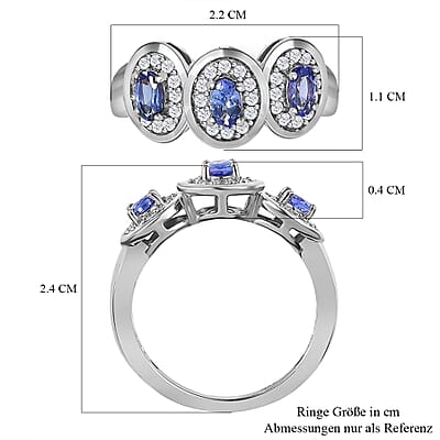 Tanzanite and White Zircon 1.25 ctw Ring in Platinum Over Sterling Silver (Size 6.5)