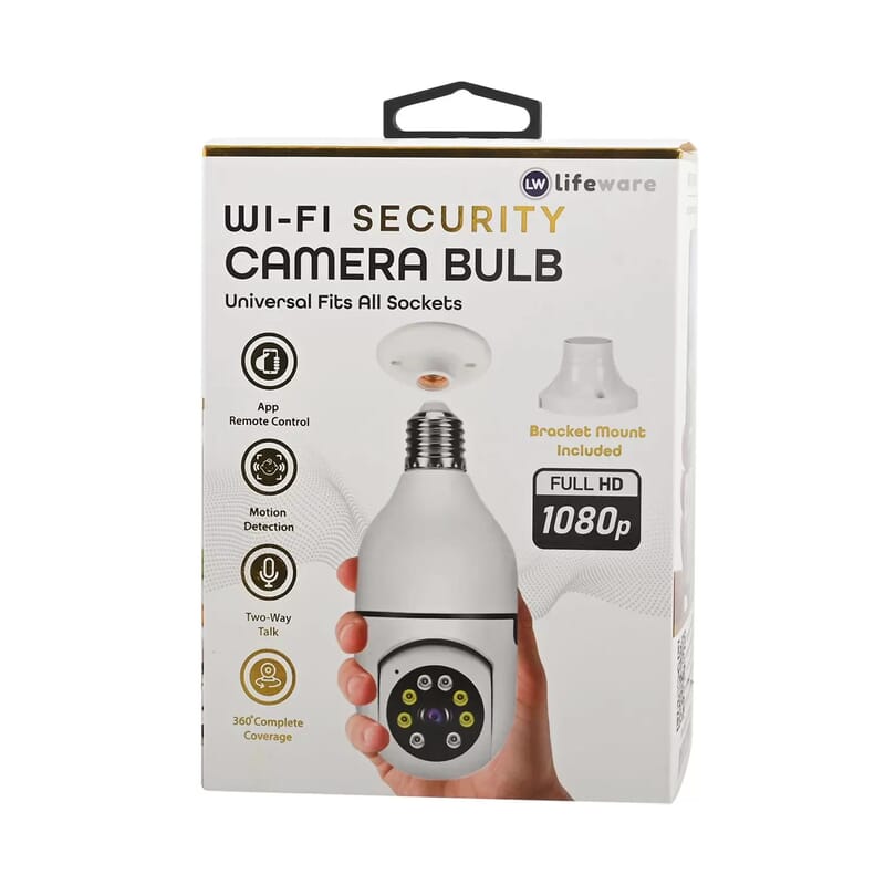 Lifeware WI-FI Security Camera Bulb (Universal Fits All Sockets) , WiFi Light Bulb with Camera , Spy Camera Light Bulb Socket , 360 Camera Bulb , Wireless Light Bulb Camera